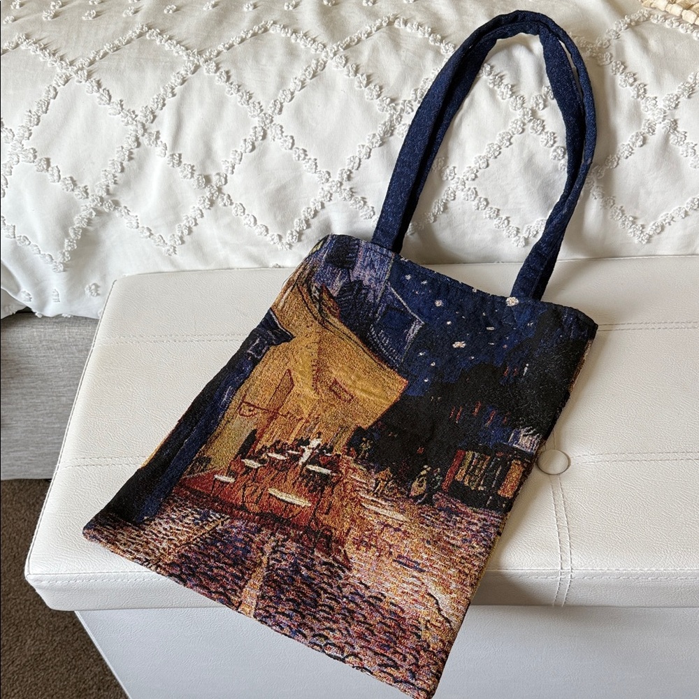 Van Gogh Cafe Terrace Woven Tote Bag by Rolande du Dreuilh